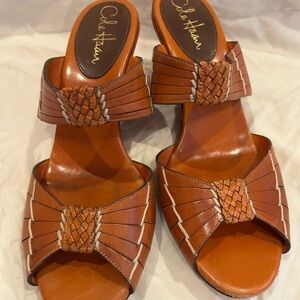 Cole Haan Women's Vintage Tan/Orange Leather Woven Slide Sandals
